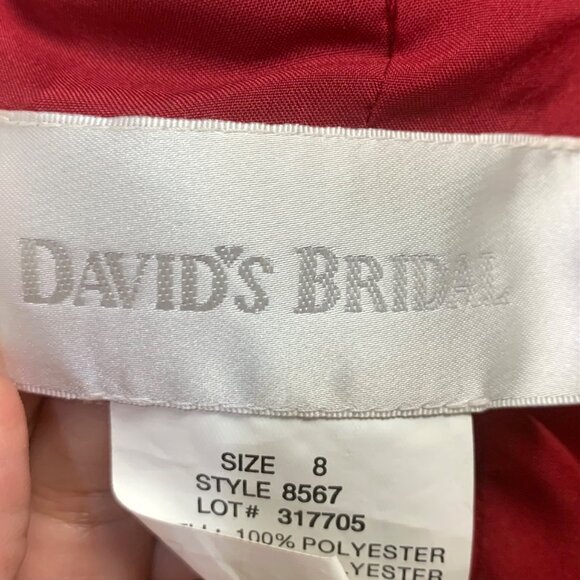 Apple Red Strapless Bridesmaid Gown Prom Side Drape Brooch Davids Bridal #8567 - Picture 10 of 11